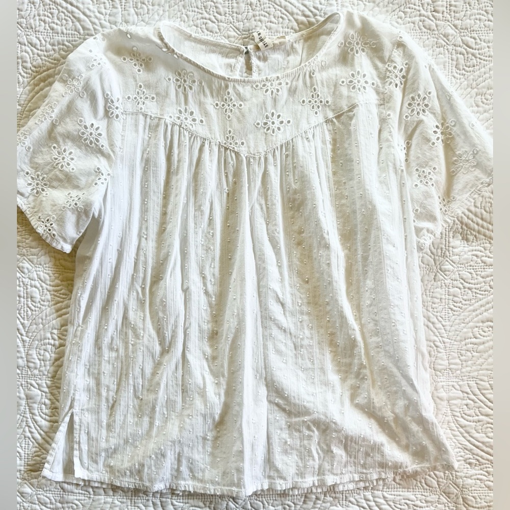 100% cotton Swiss dot eyelet short sleeve top